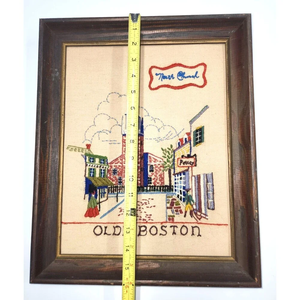 Olde Boston Old North Church Framed Needlepoint from 1969 Crewel 13 x 16